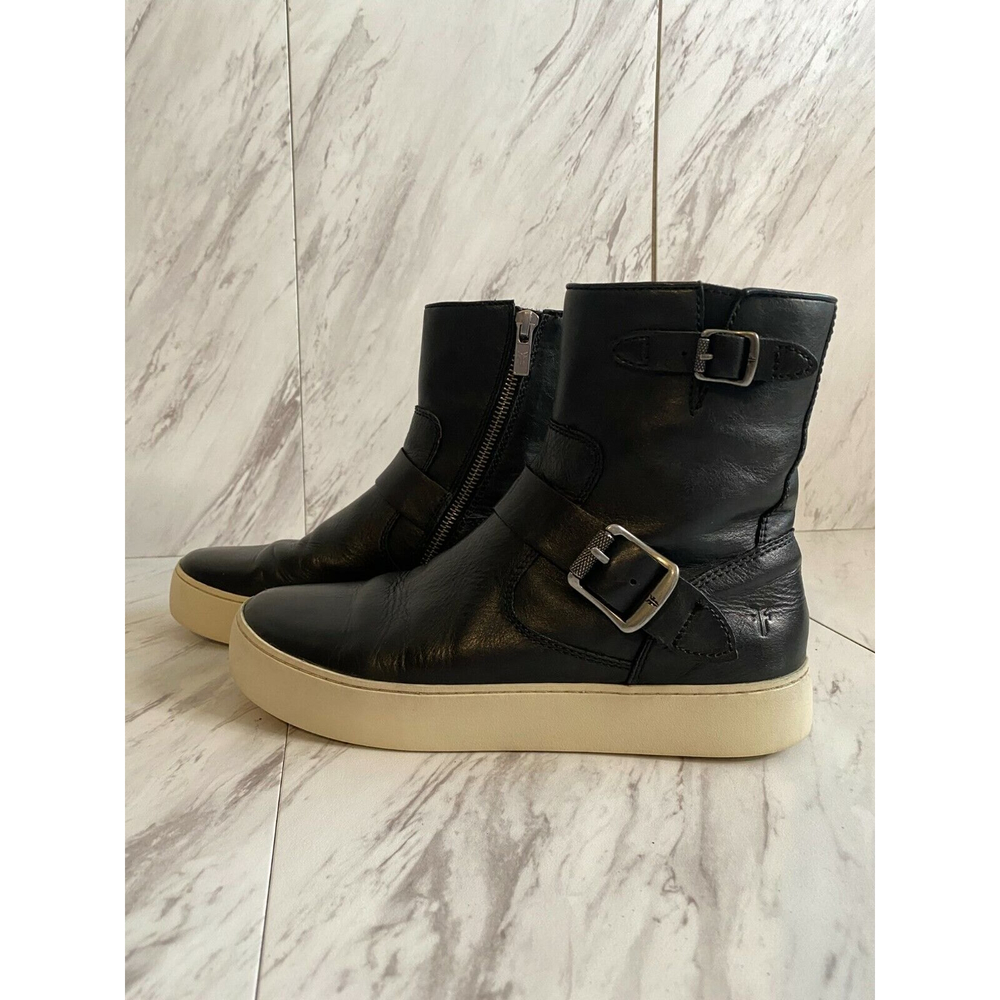 FRYE LENA BLACK ENGINEER MOTO SHORT SNEAKER BIKER BOOTIES LEATHER SZ 6.5